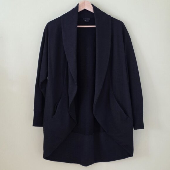 Theory Kolma Cardigan Womens S Black LS Cocoon Open Cotton Blend Pockets Capsule - Picture 15 of 16